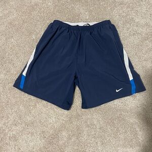 Nike Men's Dark Blue and White Athletic Shorts